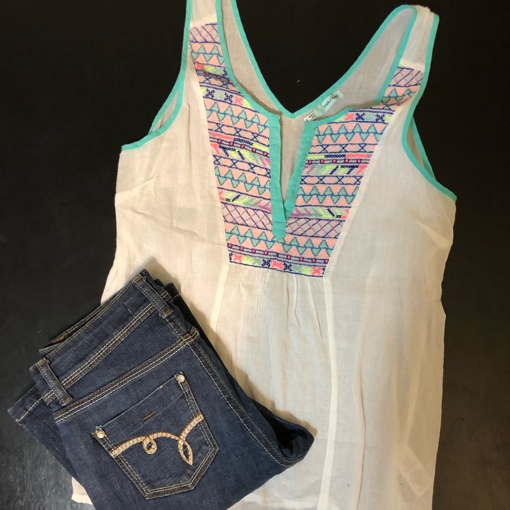 Neon colored Aztec Style design Top💙